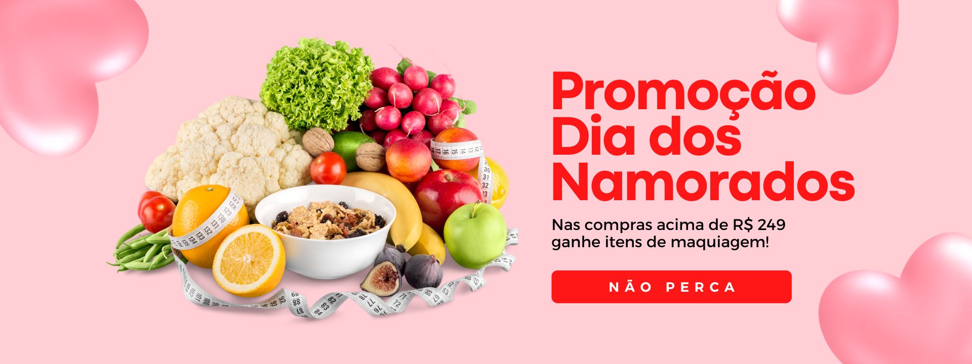 Promoção Dia dos Namorados Romântico Simples Vermelho e Rosa Banner para Site